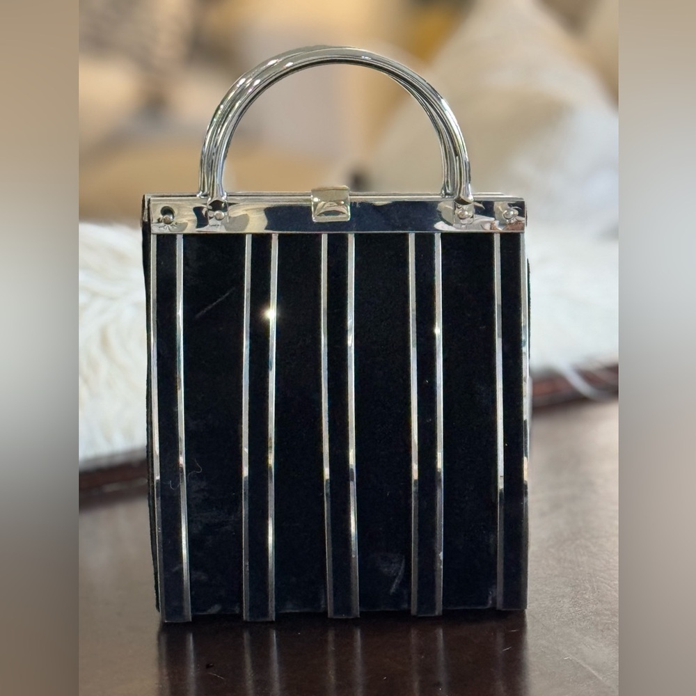 Vintage silver and black velvet handbag